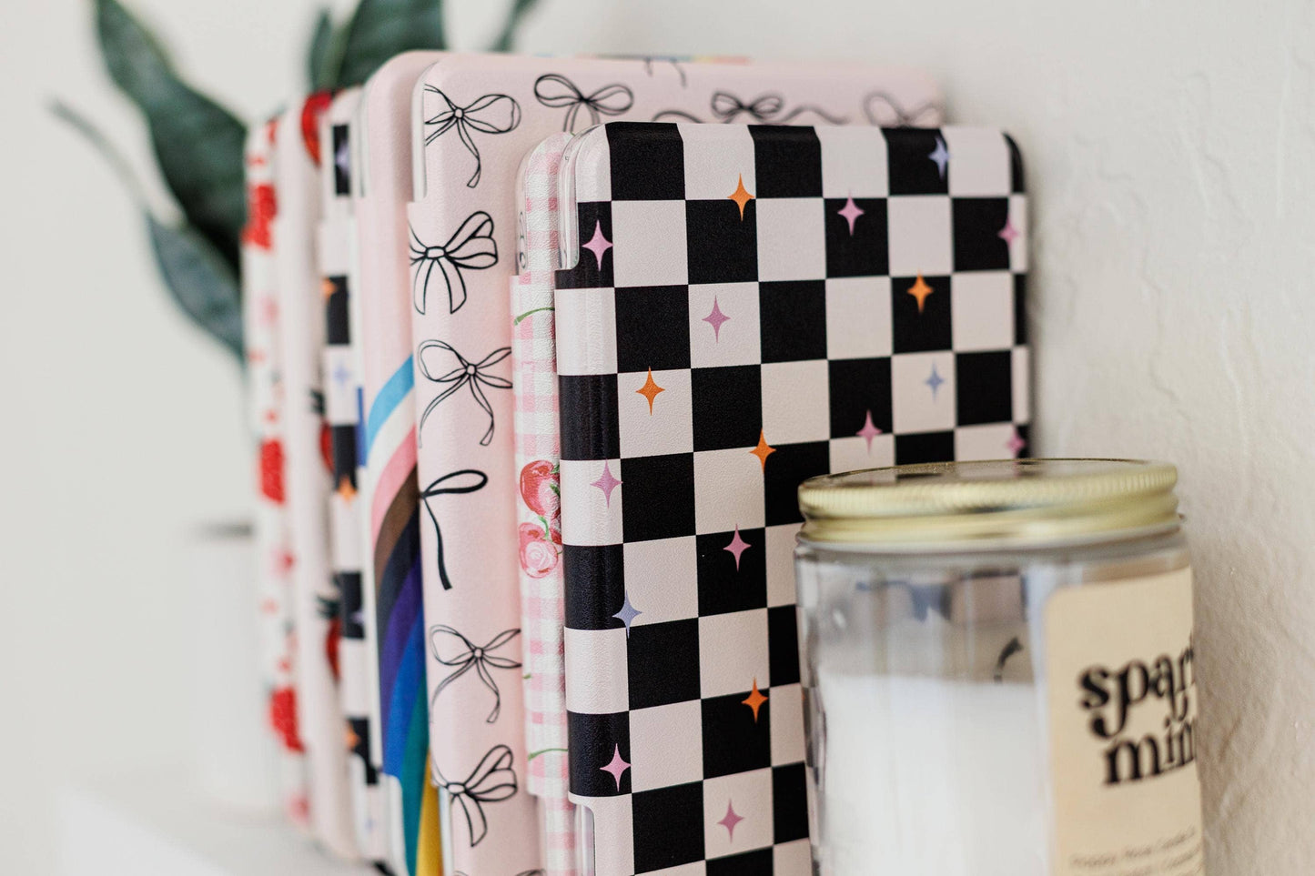 Checkered Blooms Clear Back Kindle Case: PPW 12th Gen