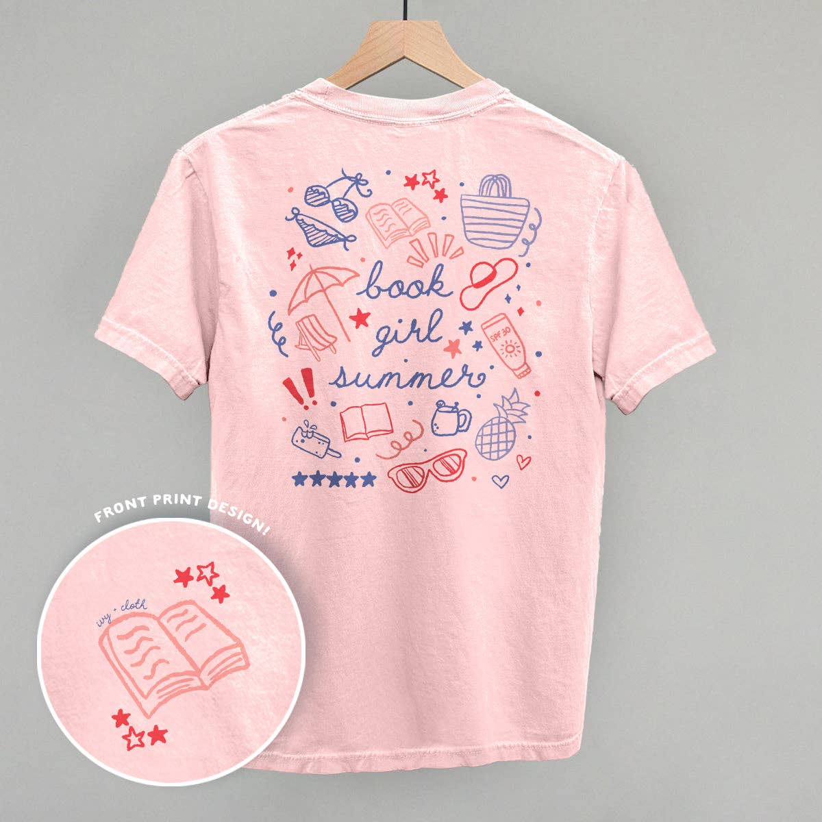 Book Girl Summer Colorful (Back Print): Blossom / Comfort Colors Tee