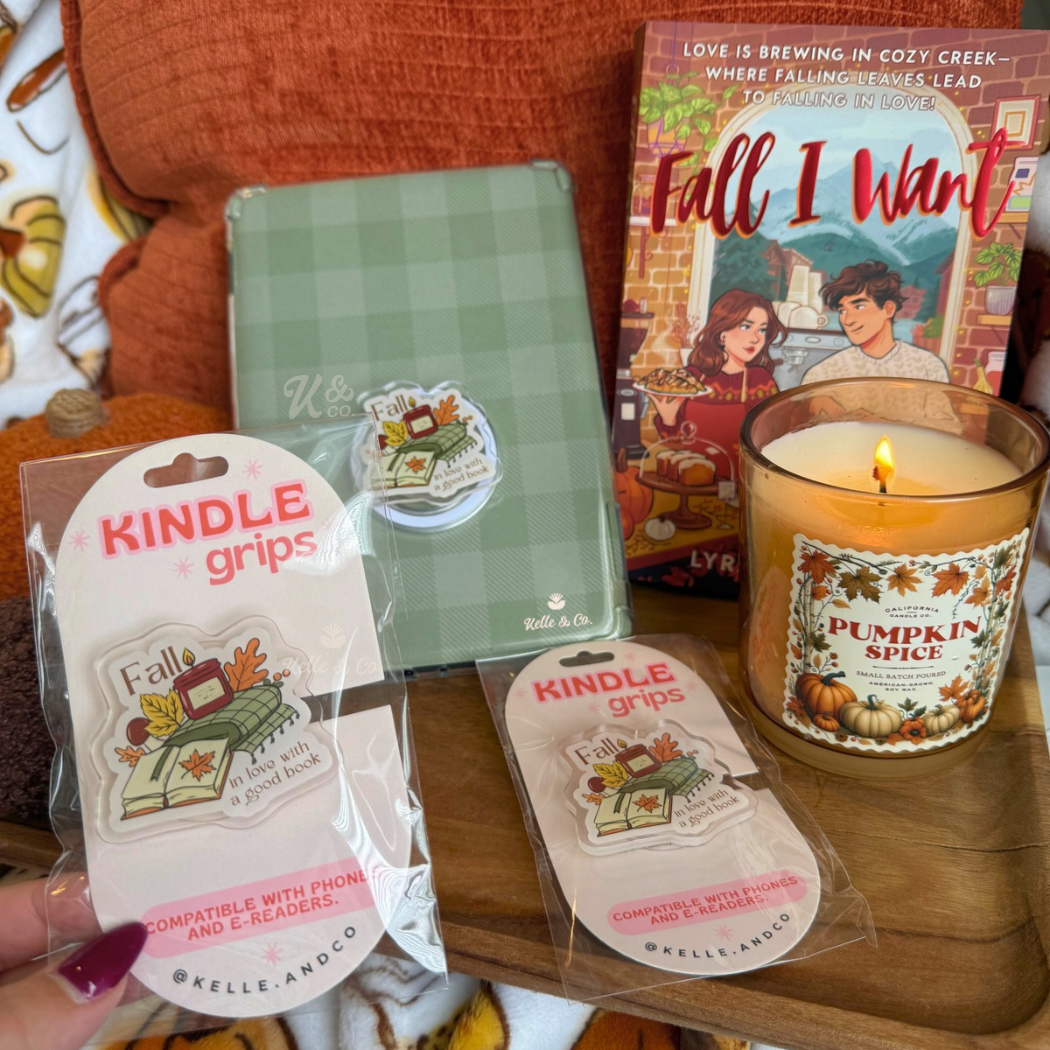 Fall books kindle grip, bookish gifts, pumpkins, kindle Grip: Regular Grip