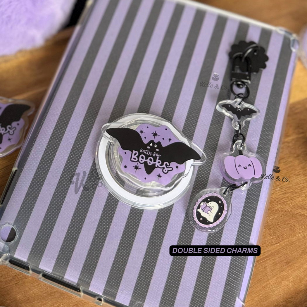Halloween bookish kindle charm, spooky kindle strap keychain