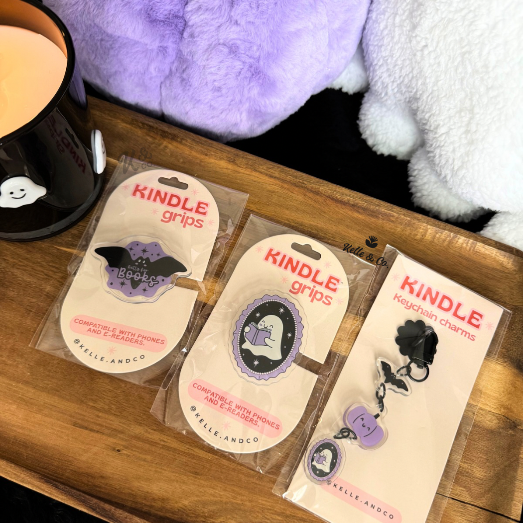 Halloween bookish kindle charm, spooky kindle strap keychain