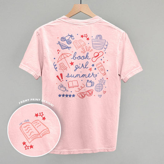 Book Girl Summer Colorful (Back Print): Blossom / Comfort Colors Tee