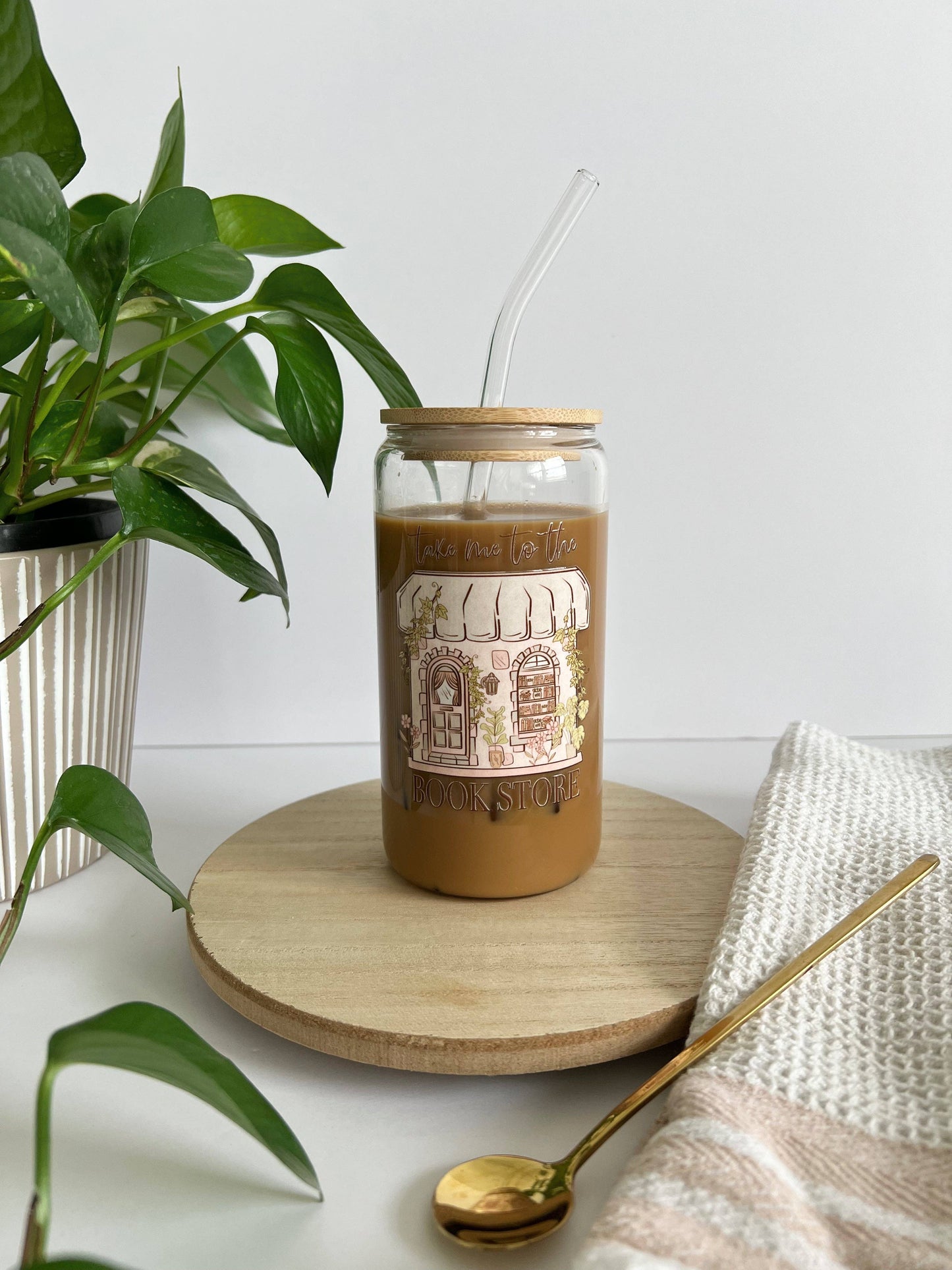 Take me to the Bookstore Iced Coffee Glass
